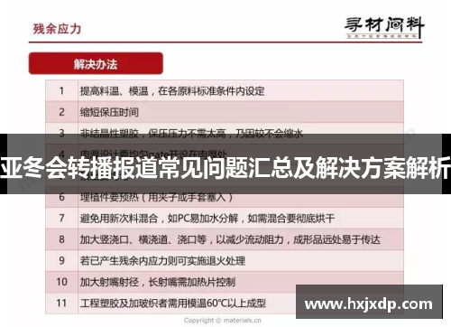 亚冬会转播报道常见问题汇总及解决方案解析